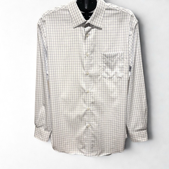 Pronto Uomo Non Iron Blue/ Check Long Sleeve Button Down Shirt-17 1/2 34/35 - Picture 4 of 6